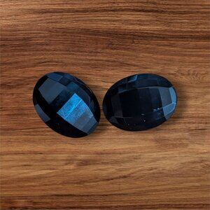 Vintage Black Glass Faceted Clip On‎ Earrings 1" Oval Jet Style Retro